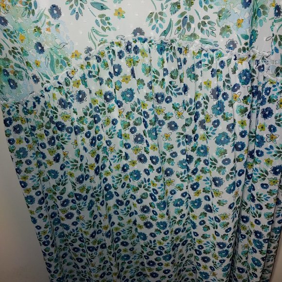 Donna Morgan Cold Shoulder Ruffle Maxi Dress Size 10 Floral Print White Green - Picture 5 of 8